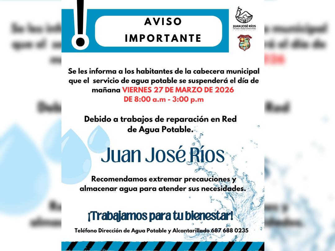 aviso de la junta municipal de agua potable de juan jose rios