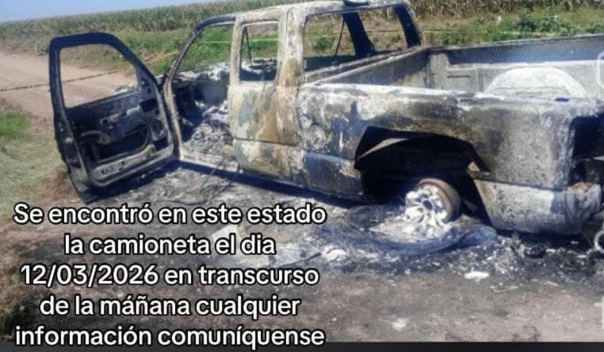 Camioneta calcinada de joven desaparecido en Juan José Ríos