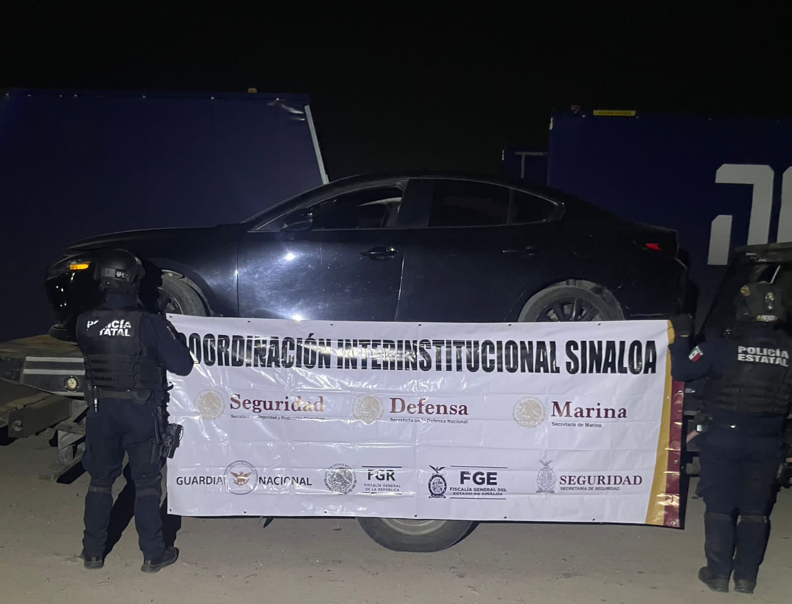 Vehículo asegurado en Villa Unión, Mazatlán, Sin.