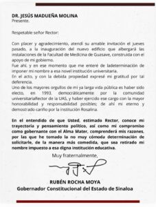 carta de rocha a madueña por escuela de medicina de guasave
