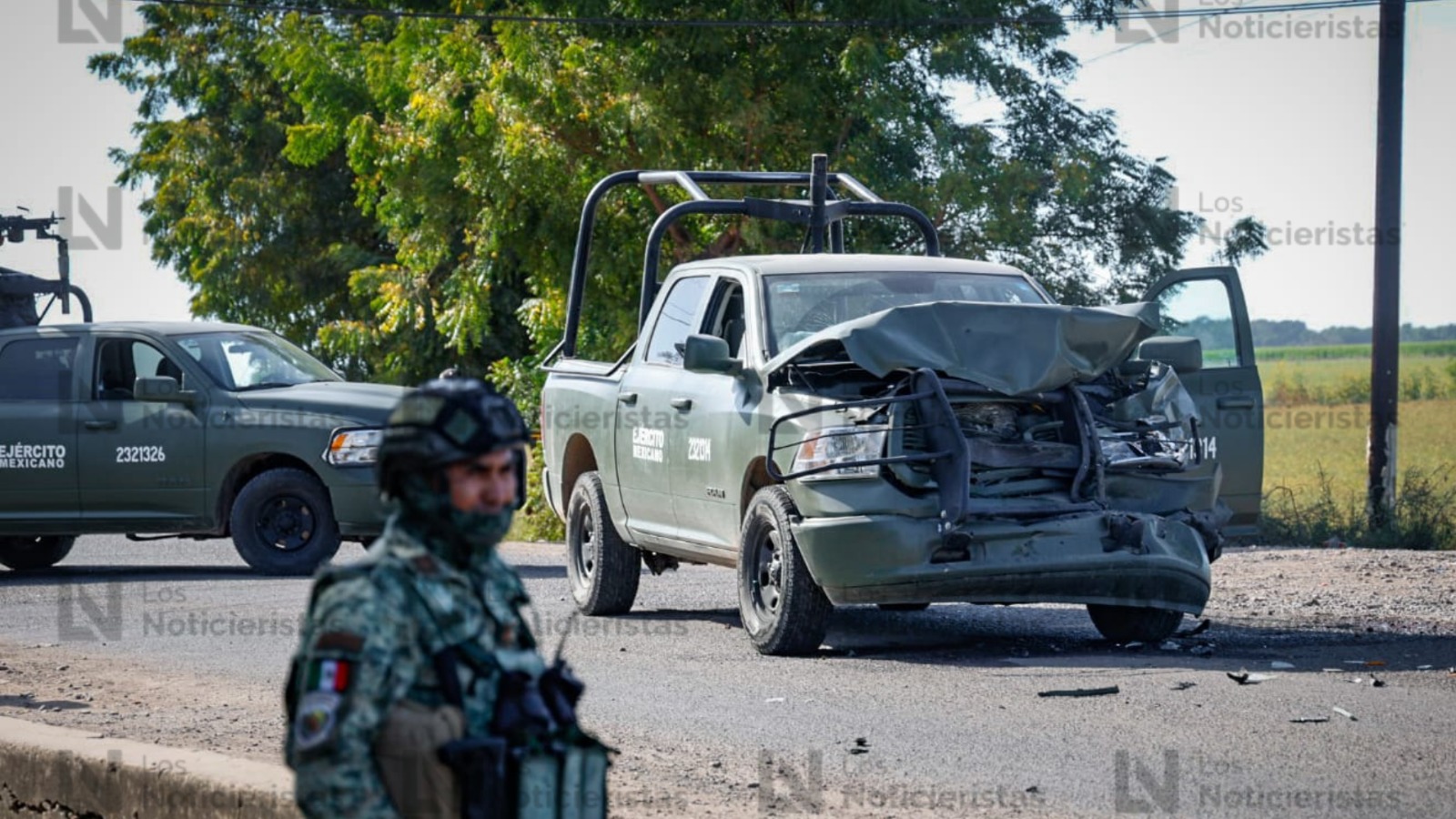 Patrullas militares chocan tras una persecución en Villa Juárez, Navolato