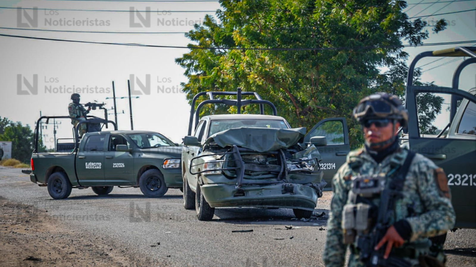 Patrullas militares chocan tras una persecución en Villa Juárez, Navolato