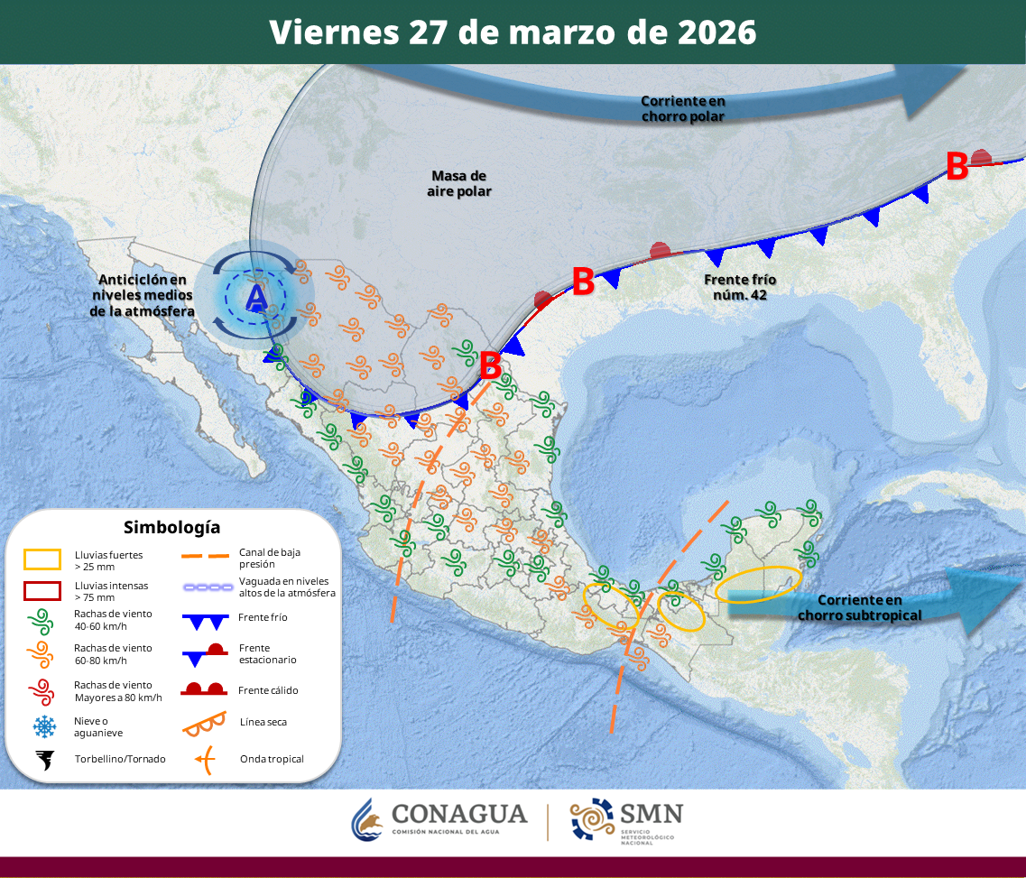 clima en mexico este 27 de marzo