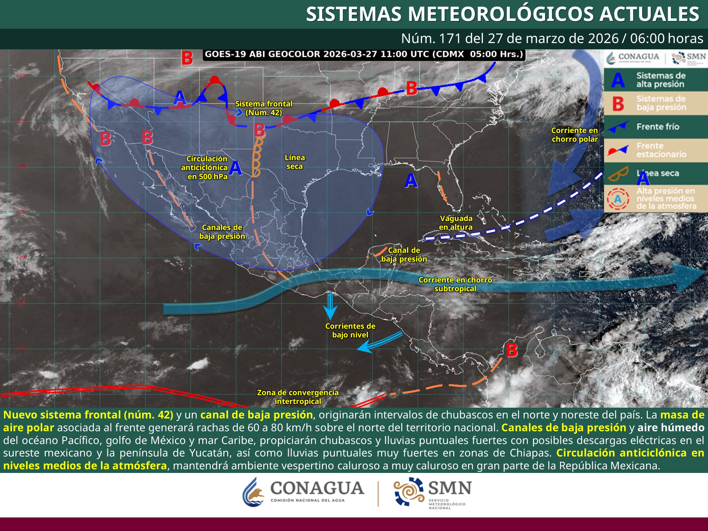el clima en mexico este 27 de marzo