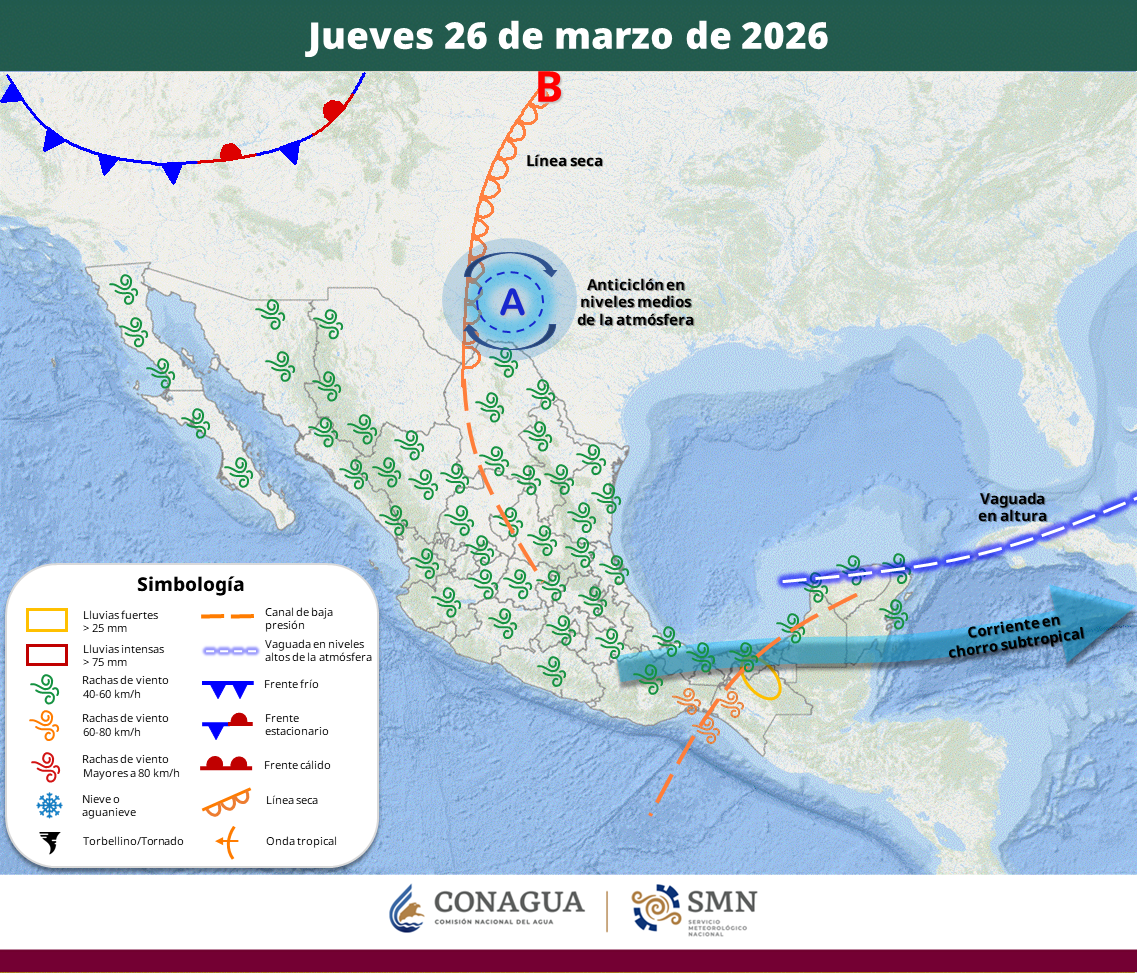 clima en mexico este 26 de marzo de 2026