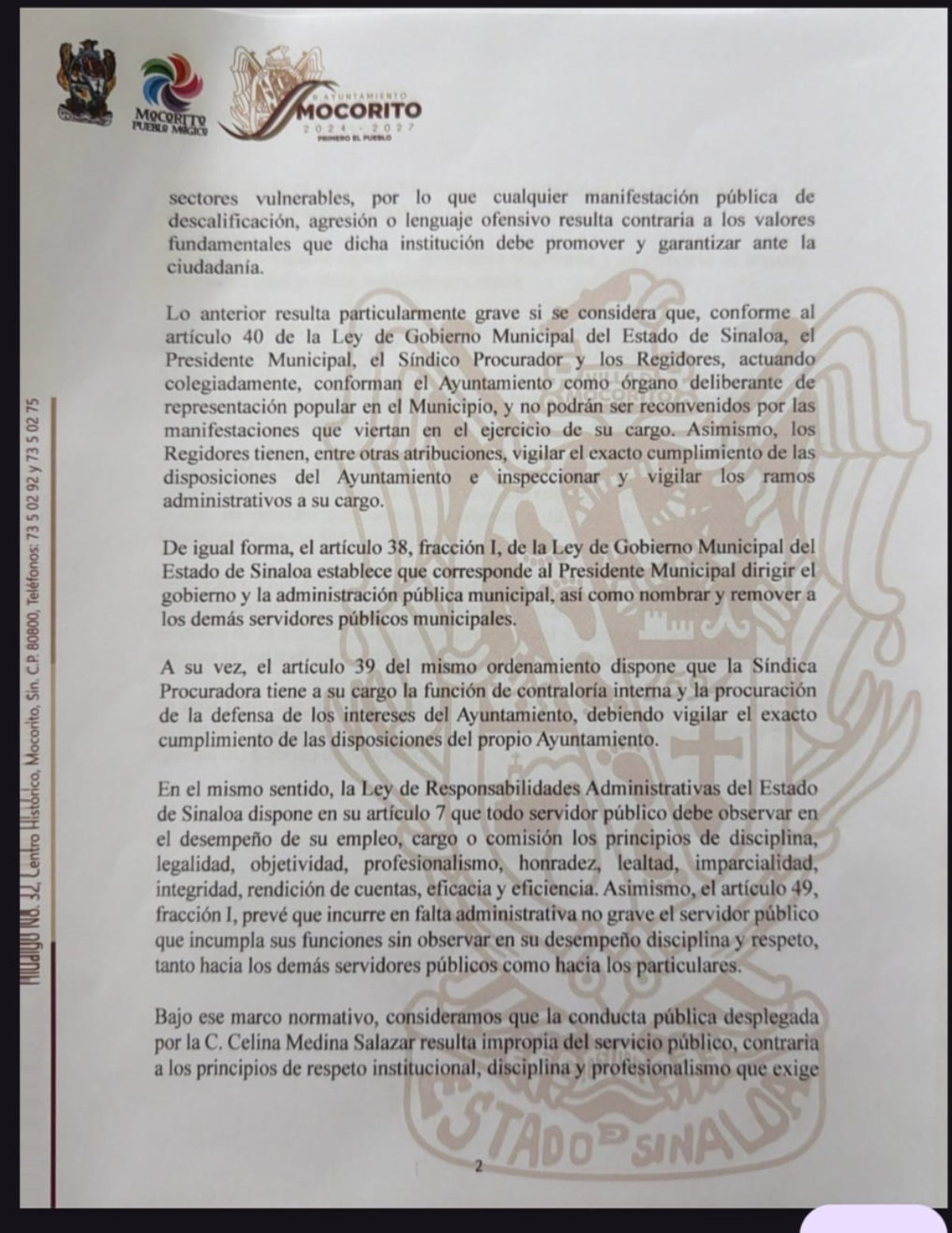Oficio entregado al alcalde Enrique Parra Melecio