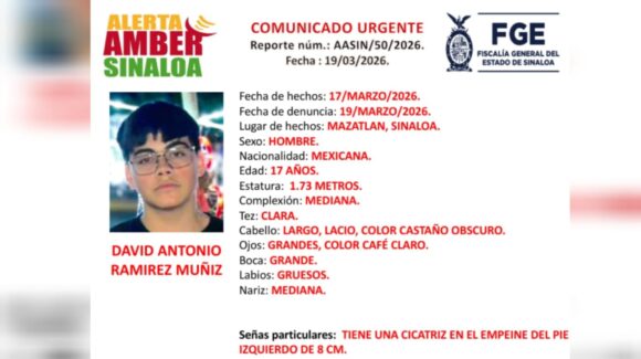 Activan Alerta Amber por la desaparición de David Antonio, de 17 años, en Mazatlán, Sinaloa