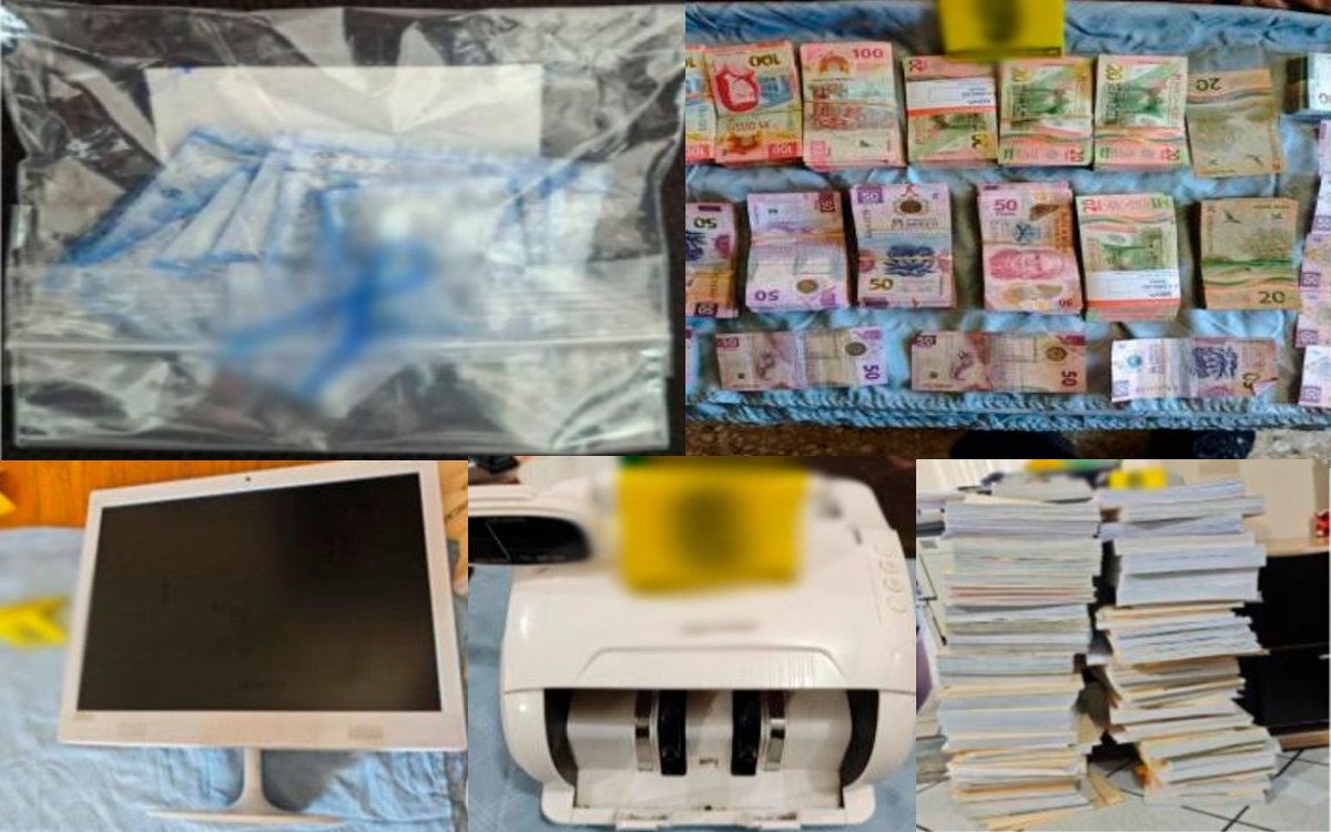 Paquetes con droga, dinero, pantalla y maquina para contar billetes