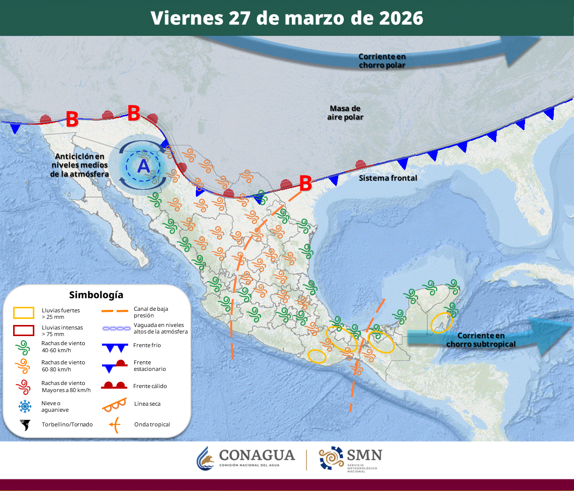 clima en mexico este 26 de marzo de 2026