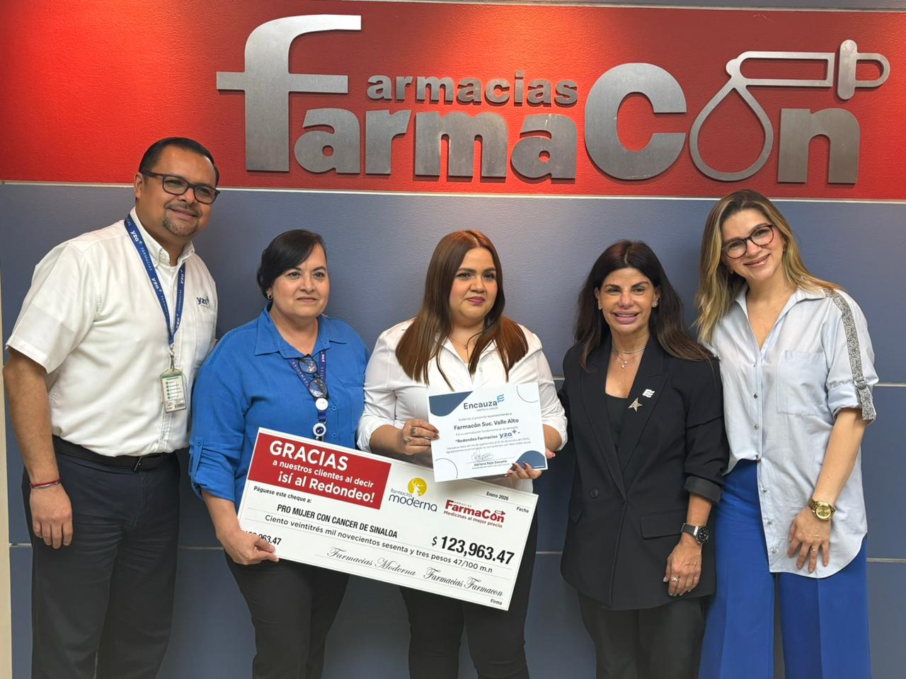 Farmacias YZA, Farmacón y Moderna dan donativo a Encauza IAP