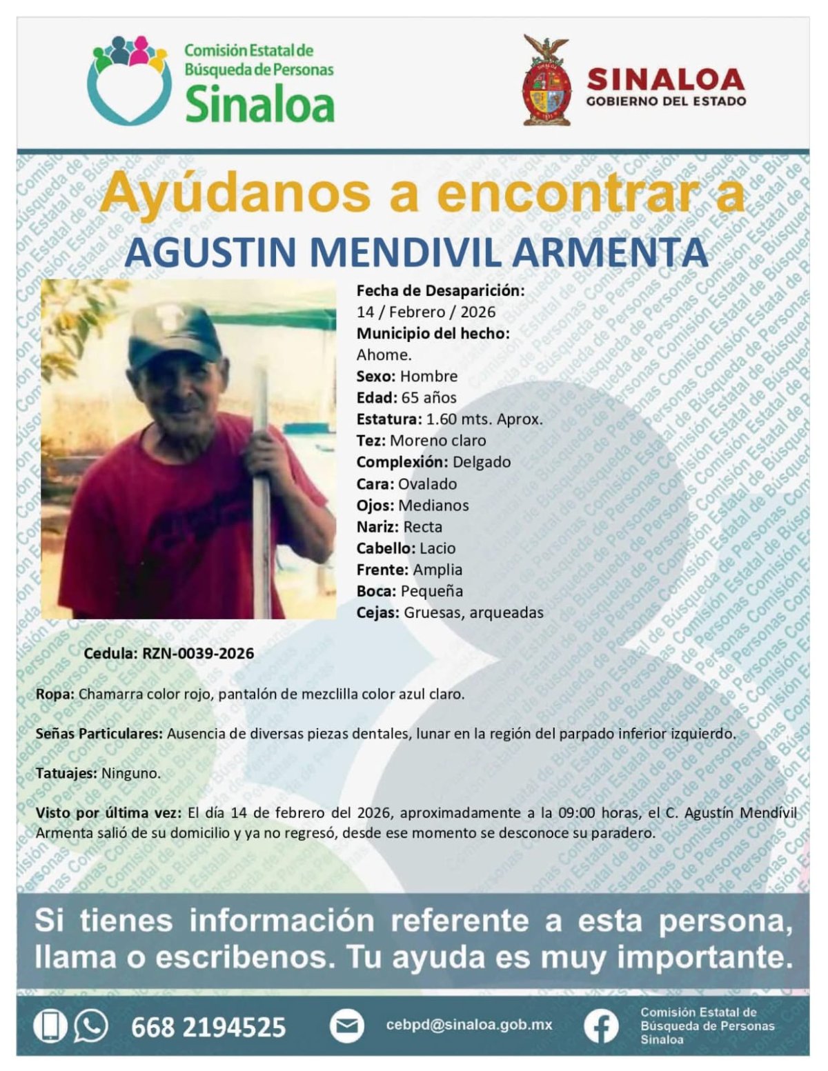 Ficha de búsqueda de Agustín Mendívil