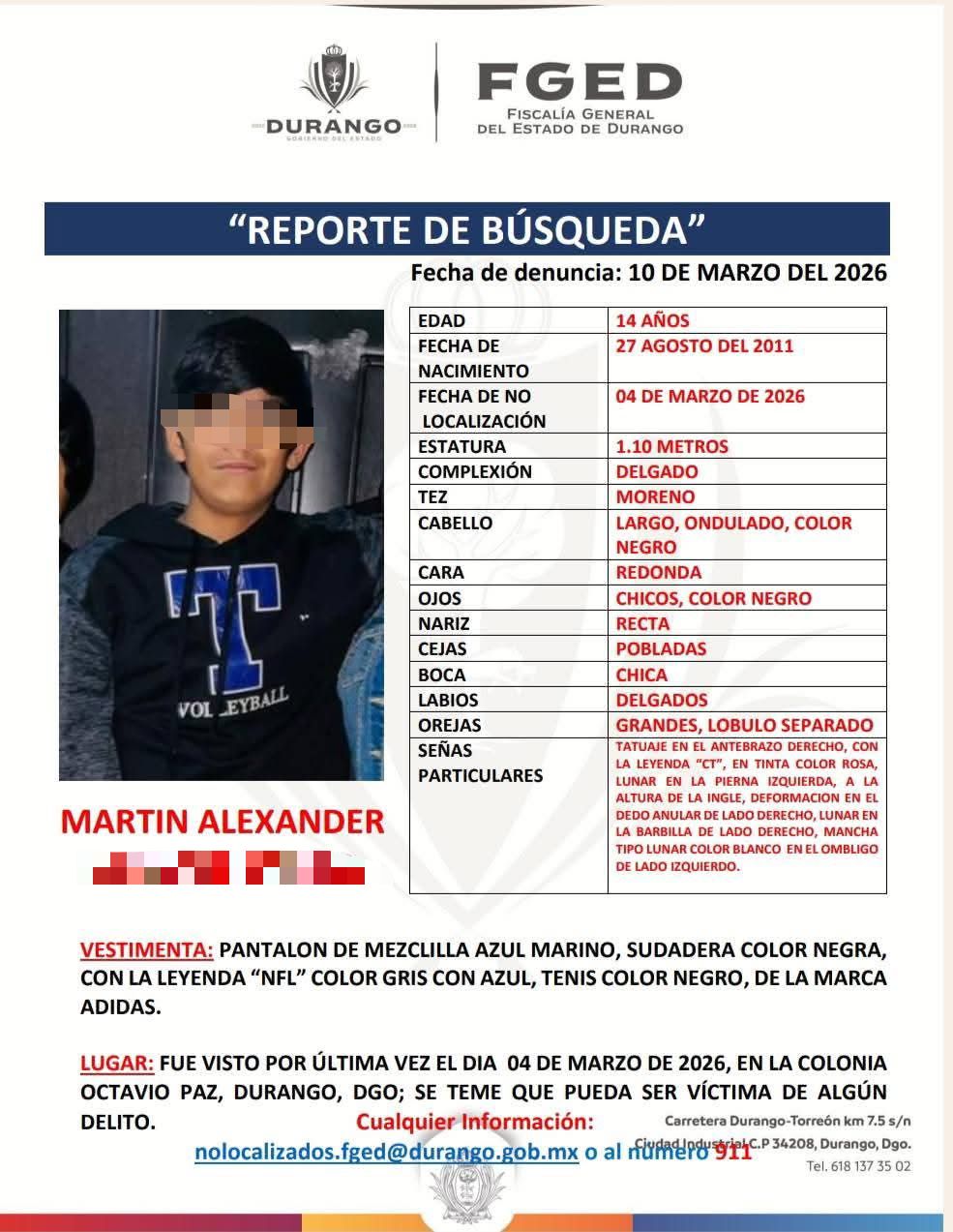 ficha de búsqueda FGE Durango Martín Alexander