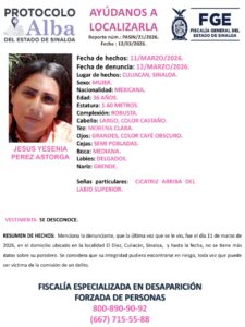 Ficha de búsqueda de Jesús Yesenia Pérez Astorga