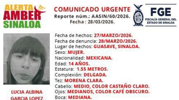 Autoridades de seguridad activan Alerta Amber por la desaparición de una menor en Guasave, Sinaloa