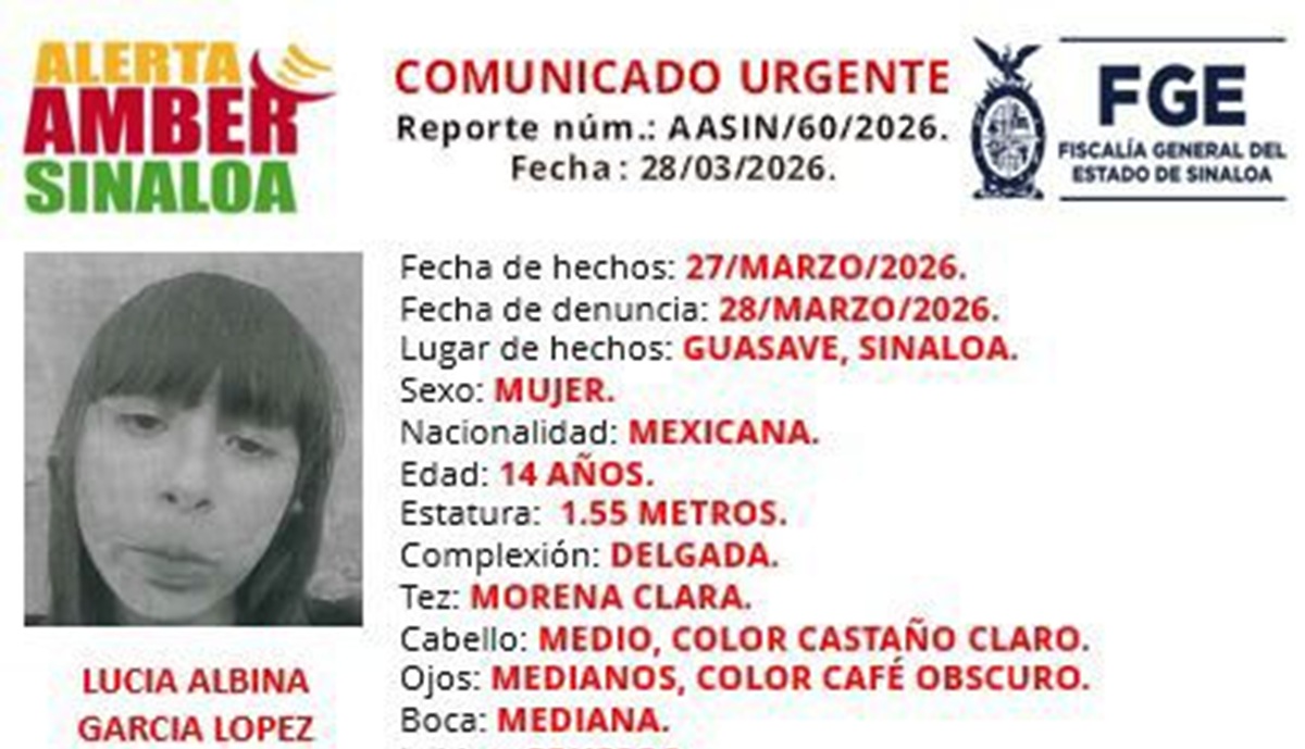 Alerta Amber de Lucía Albina, en Guasave