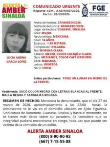 Alerta Amber de Lucía Albina, en Guasave