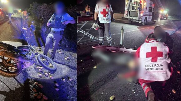 Choque de motocicletas deja un hombre sin vida y otro grave sobre la México 15, en Juan José Ríos, Sinaloa