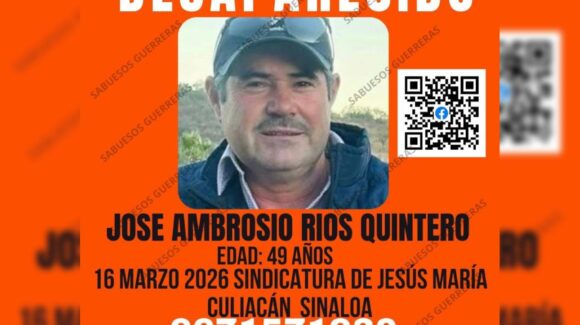 Solicitan familiares y amigos apoyo para localizar a José Ambrocio Ríos, desaparecido en Jesús María, Culiacán