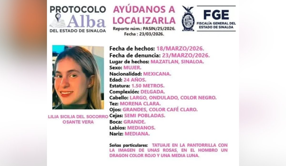 Joven desaparecida en Villa Unión, Mazatlán