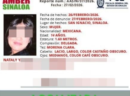 Desactivan Alerta Amber en San Ignacio, Sinaloa; localizan con vida a Nataly ‘N’ de 14 años