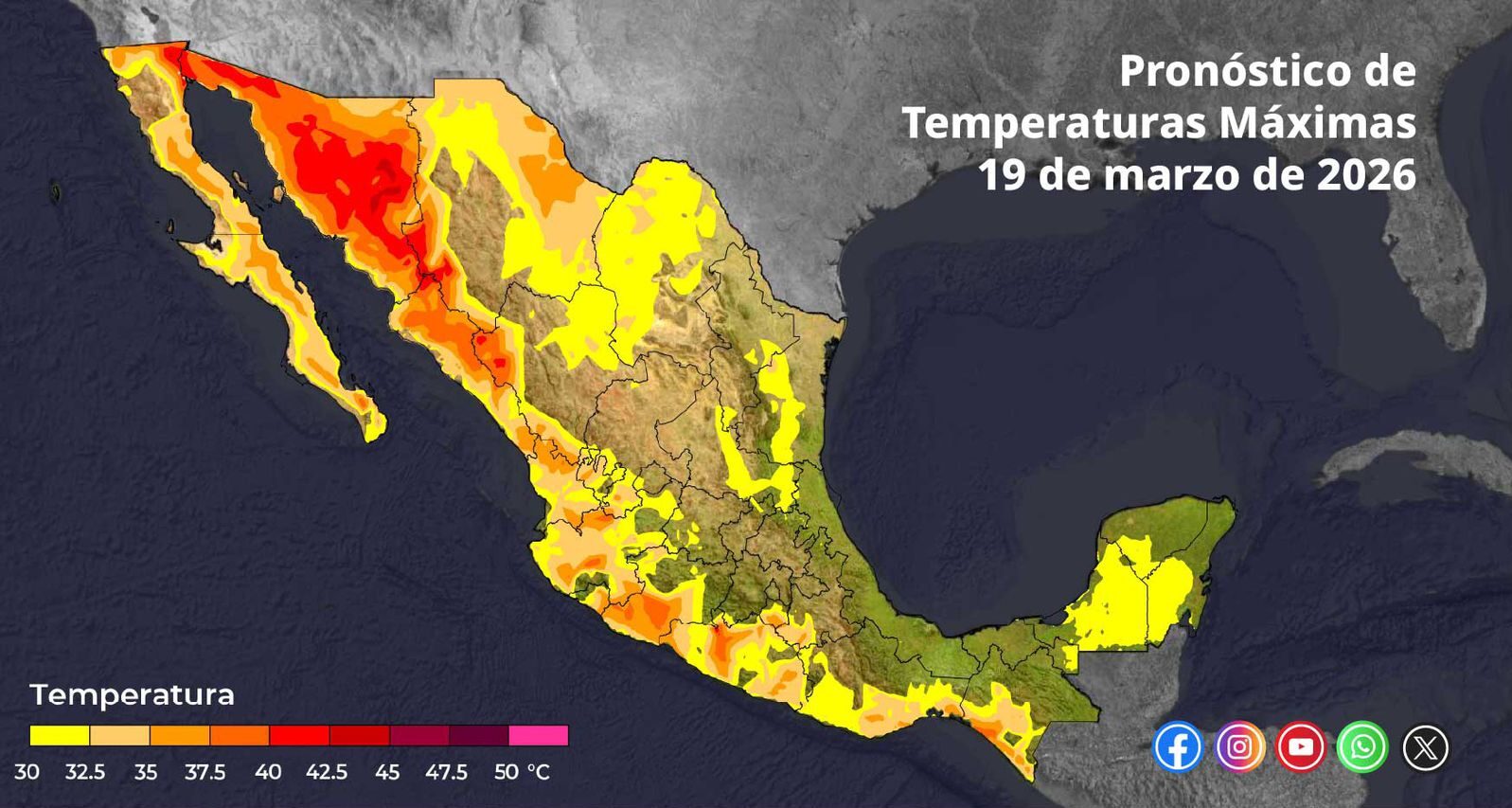 Mapa clima marzo 2026 en Sinaloa