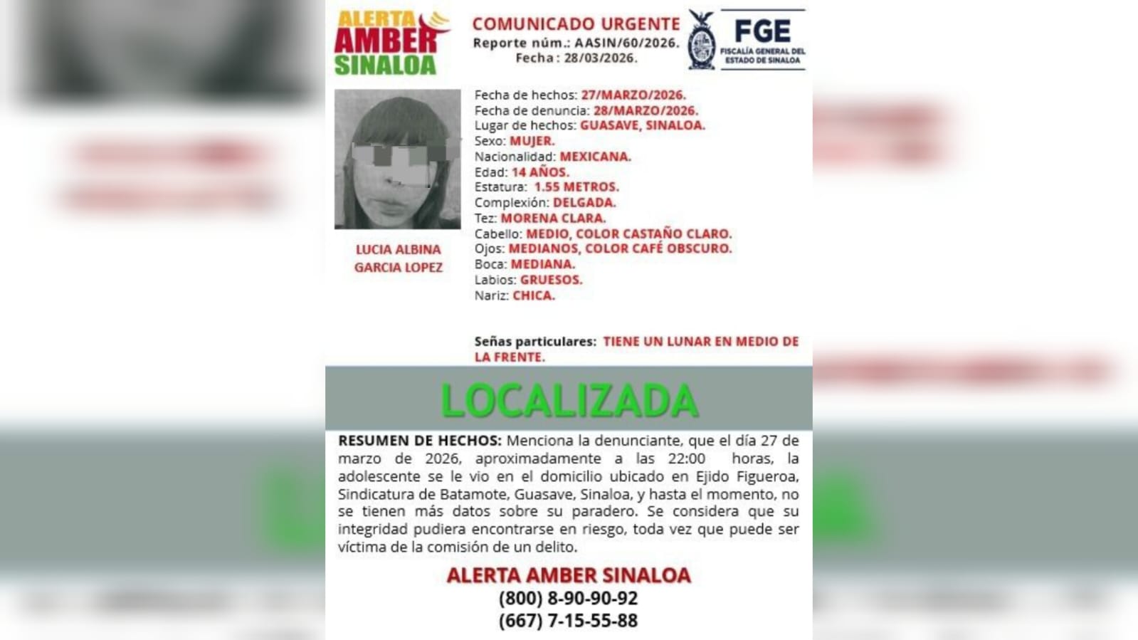 Menor es localizada con bien en Guasave