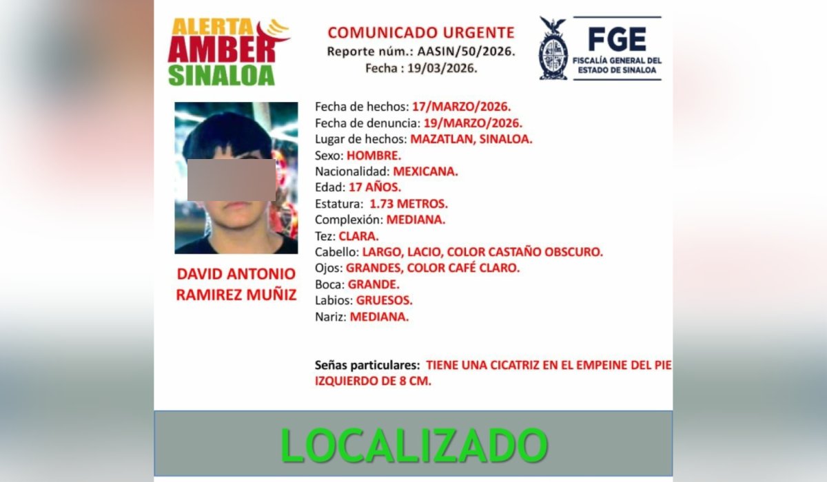 Menor localizado en Mazatlán, Sinaloa