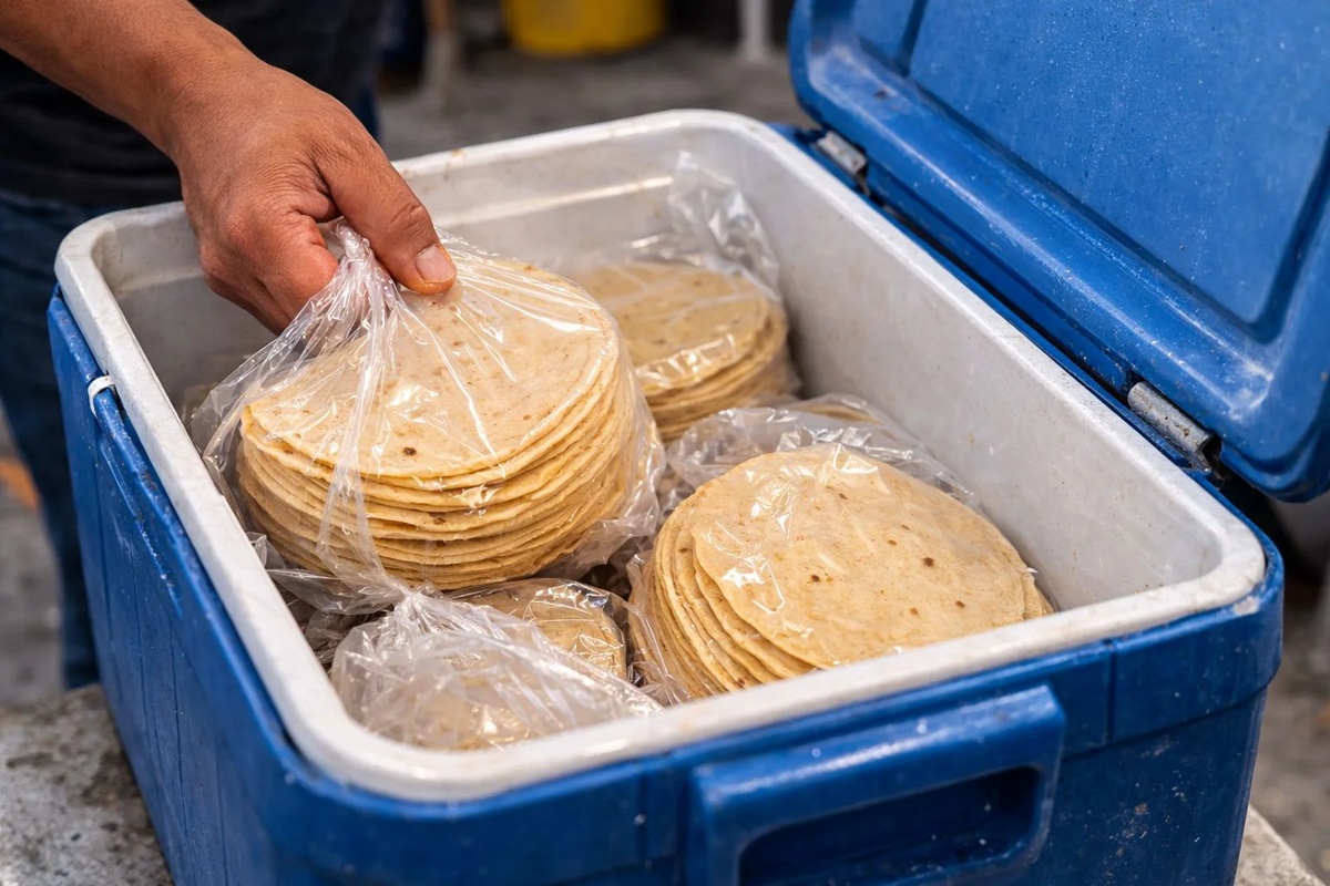Paquetes de tortillas en hielera
