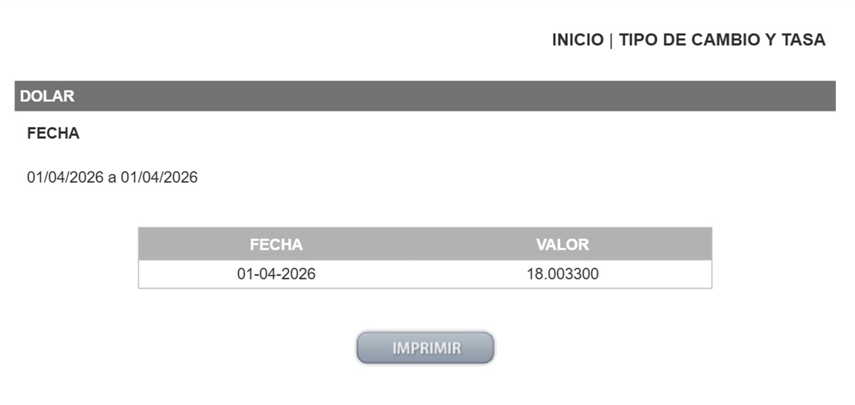 Precio del dólar en el DOF