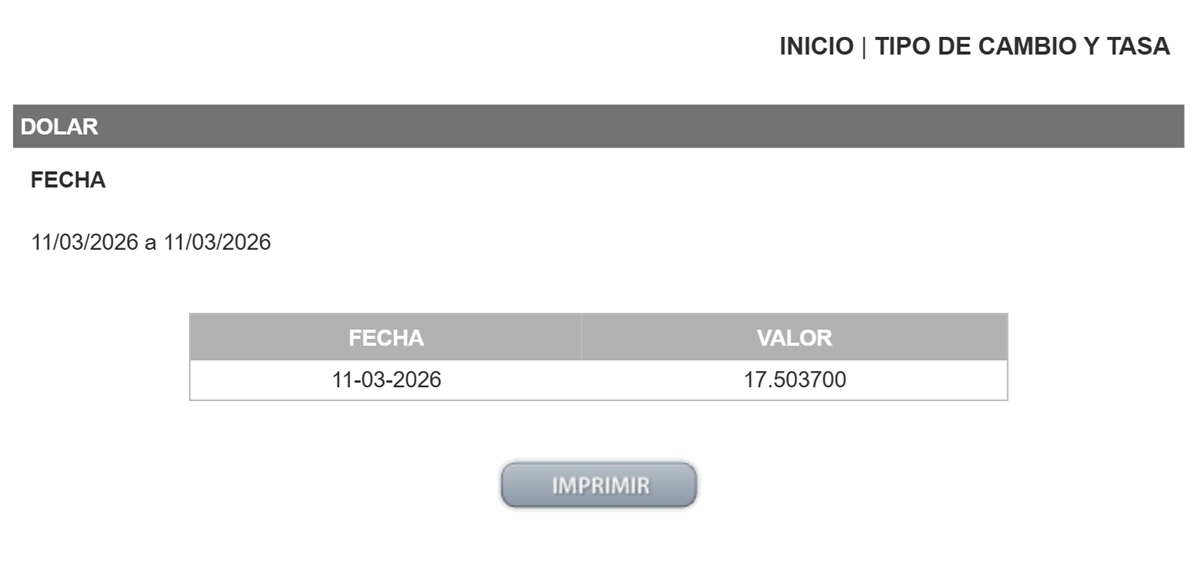 Precio del dólar en el DOF