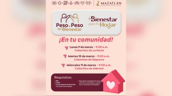 Gobierno de Mazatlán, Sinaloa, llevará a la zona rural el “Peso a Peso del Bienestar” y “+ Bienestar para tu Hogar”
