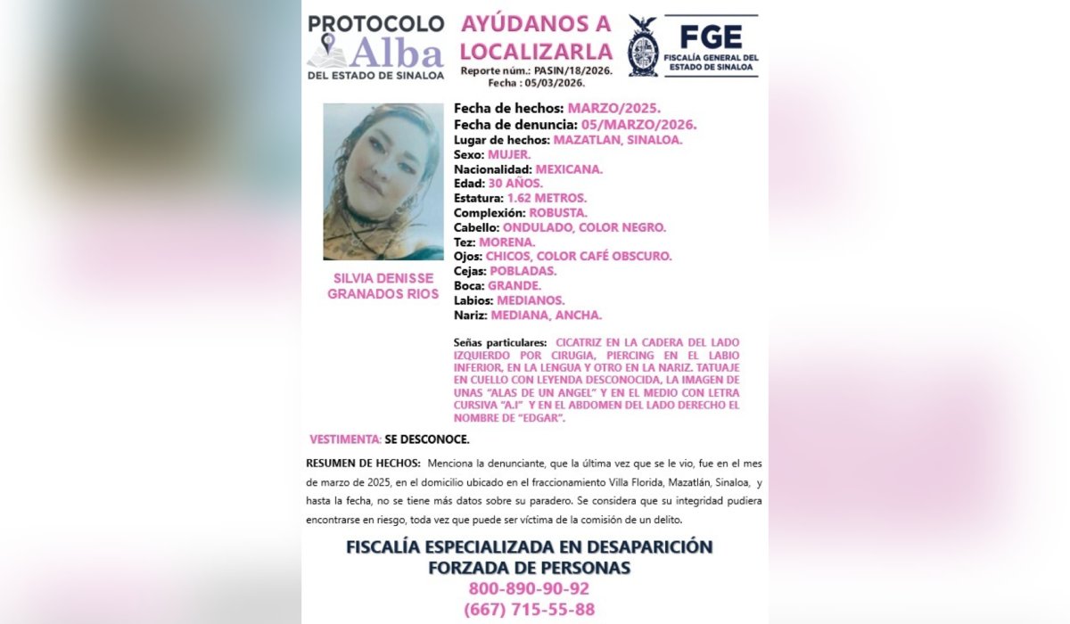 Silvia Denisse Granados Ríos, desaparecida en Mazatlán
