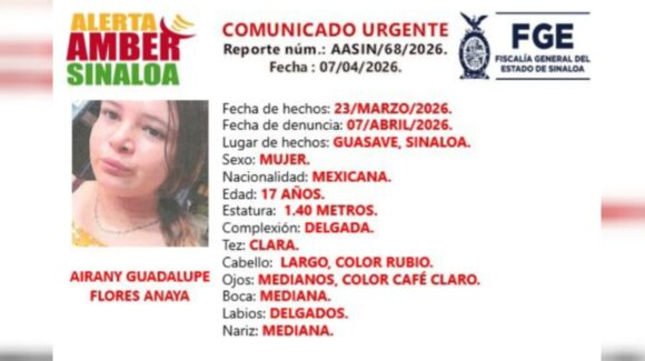 Activan Alerta Amber en Guasave, Sinaloa, por la desaparición de una adolescente de 17 años