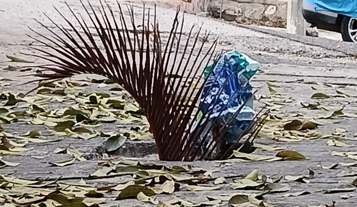 Alcantarilla sin tapa en Cerro del Vigía, en Mazatlán