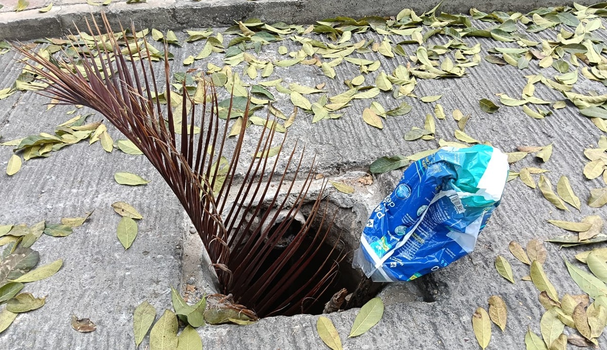 Alcantarilla sin tapa en Cerro del Vigía, en Mazatlán