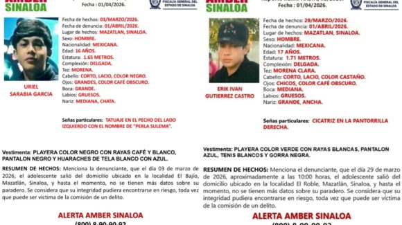 Activan doble Alerta Amber en Mazatlán, Sinaloa, por desaparición de dos menores