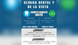 Anuncio de clínica gratuita en Mazatlán
