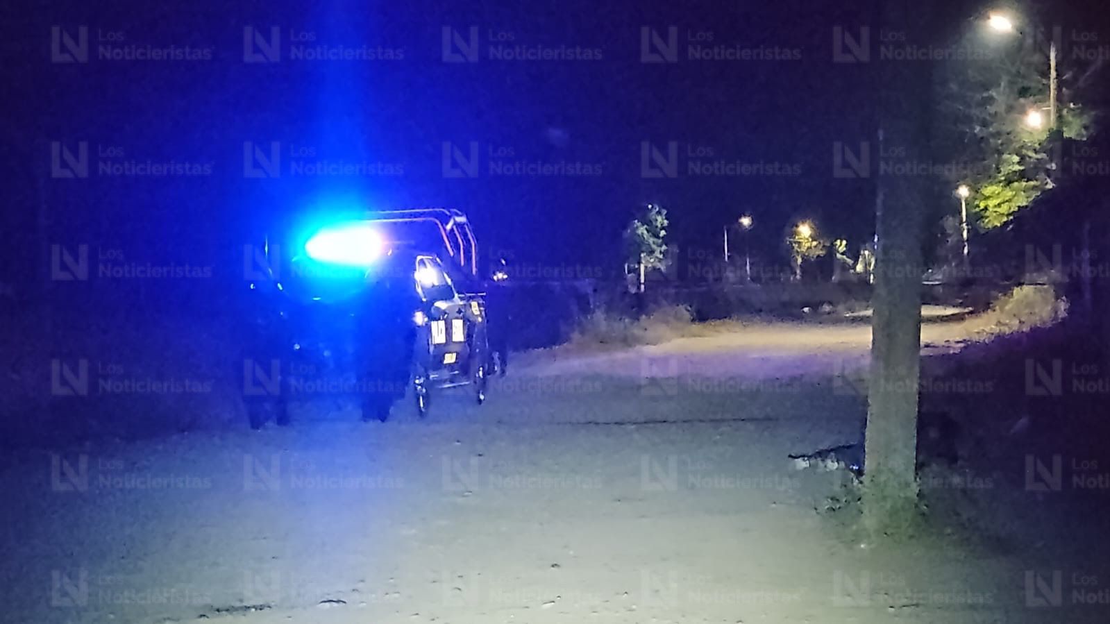 Policía Estatal en camino rural de noche