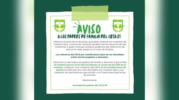 Continúa paro laboral en el CBTA 81 del ejido 2 de abril; sin respuesta de autoridades