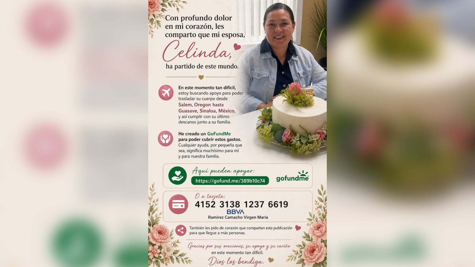 ¿Puedes ayudar? Familia de Celinda solicita apoyo para trasladar su cuerpo de Oregon a Guasave, Sinaloa