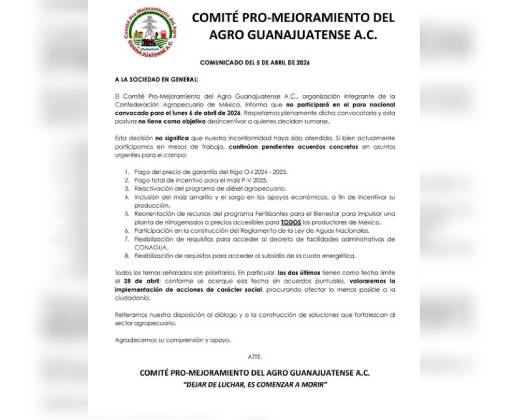 comunicado de una de las organizaciones que niega su participacion para el dia de mañana