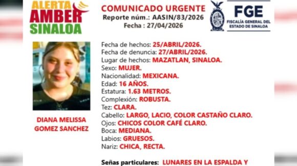 En Mazatlán, Sinaloa activan Alerta Amber por desaparición de adolescente de 16 años