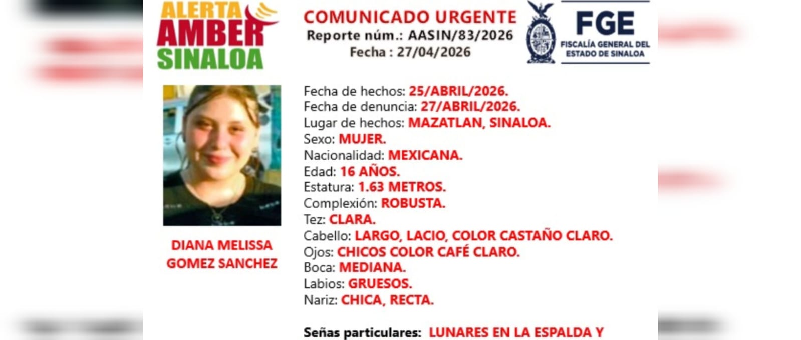 Buscan a adolescente desaparecida en Mazatlán