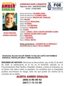 Buscan a adolescente desaparecida en Mazatlán