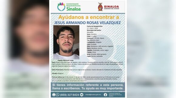 Activan ficha de búsqueda para Jesús Armando, desaparecido en Mazatlán, Sinaloa