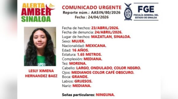 Activan Alerta Amber en Mazatlán, Sinaloa; buscan a Lesly Ximena, de 16 años