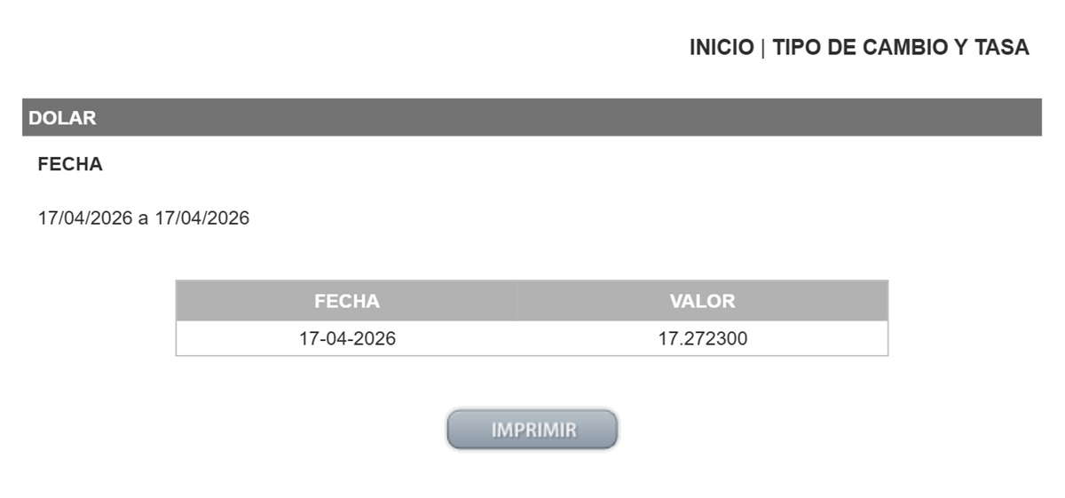 Precio del dólar en el DOF