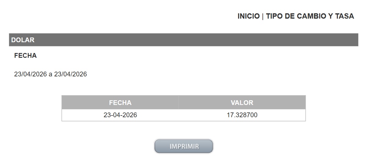Precio del dólar en el DOF