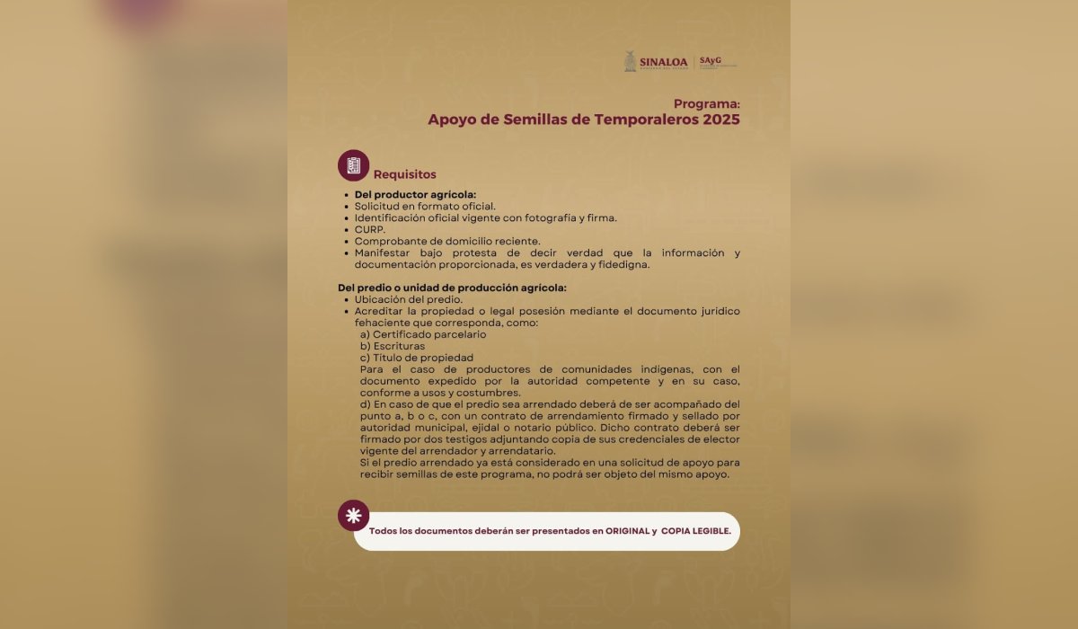 Programa de semillas gratis para temporaleros de Guasave