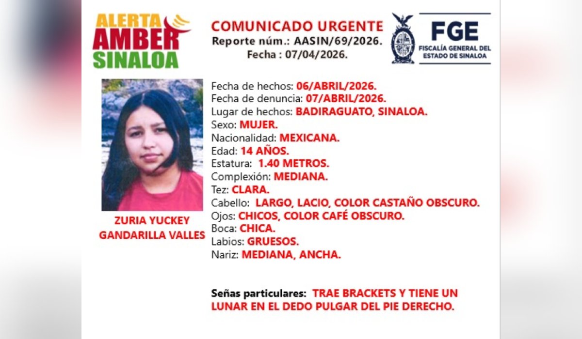 Zuria Yuckey Gandarilla Valles, desaparecida en Badiraguato, Sinaloa